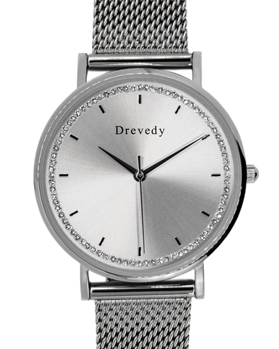 Silver watch. Crystals. Mesh strap. Feminine. Classy.